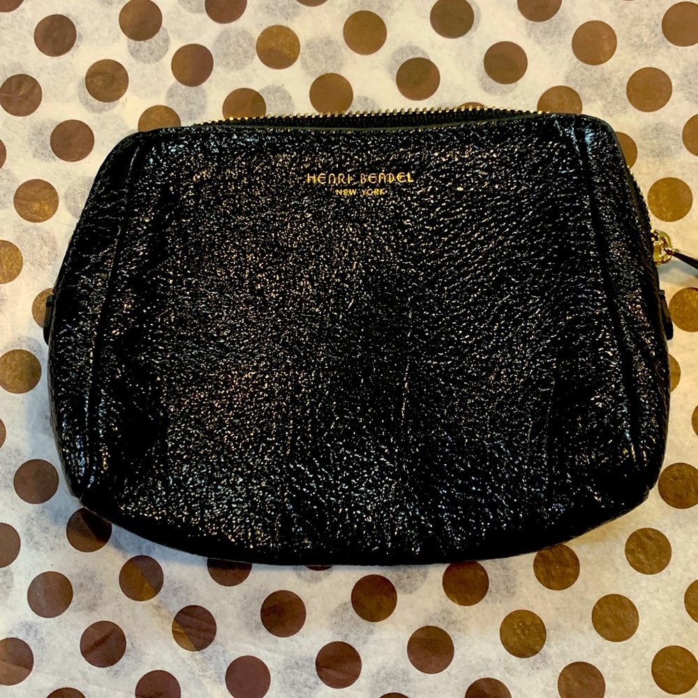 HENRI BENDEL BLACK LEATHER MAKEUP BAG